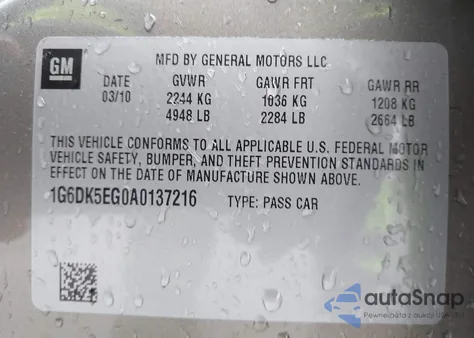 2010 Cadillac Cts Performance Collection z USA, uszkodzony, nr VIN 1G6DK5EG0A0137216